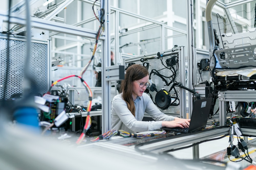 Engineer working on an electronics production line